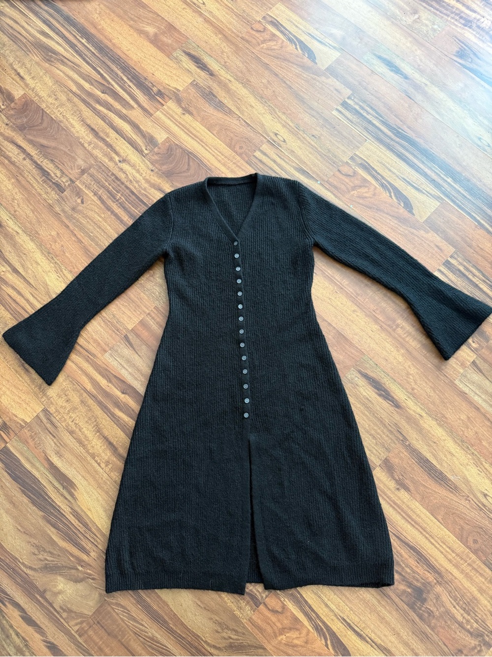 Black maxi button up cardigan with bell sleeves